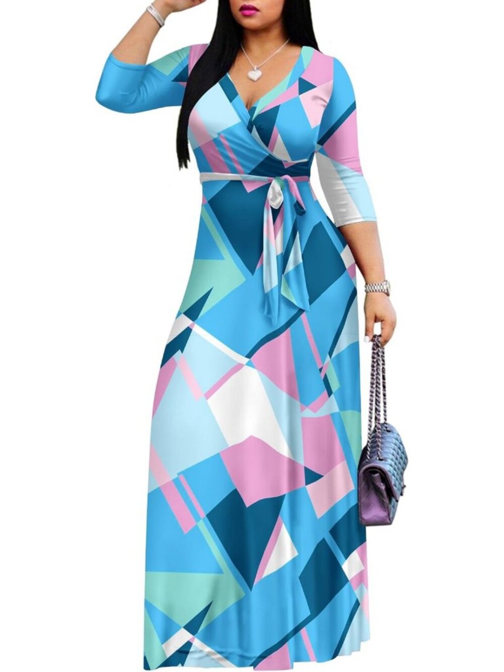 Summer Casual Maxi Dress for Women - Wrap Tie Waist Long Dress, Perfect for